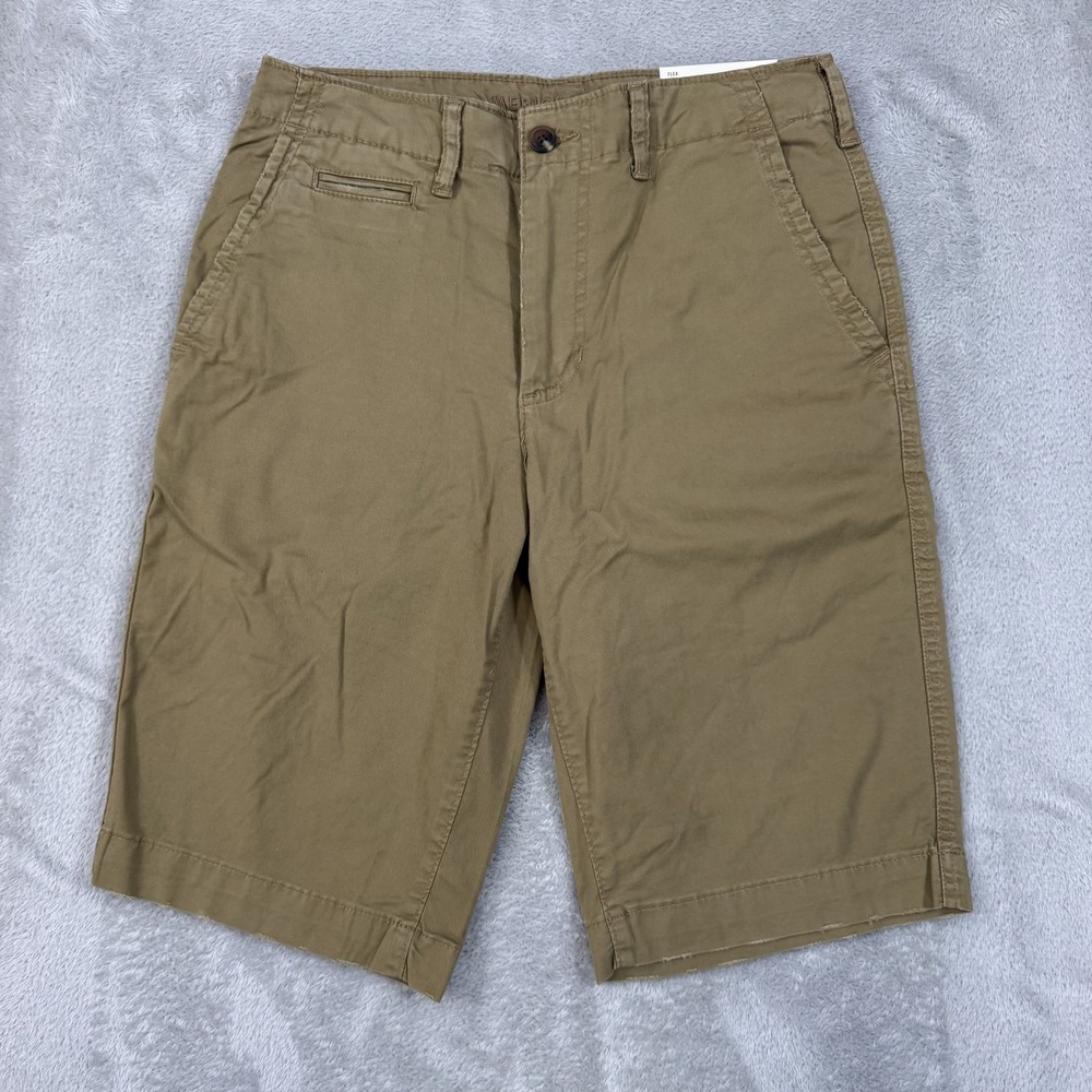NWT American Eagle Shorts Mens 28x12 Brown Flat Front Chino Longer Length Flex - Picture 2 of 15